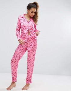 Пижамная рубашка и брюки с сердечками Boohoo Valentines - Мульти