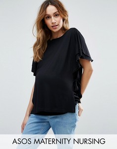 Футболка с рукавами клеш и завязками по бокам ASOS Maternity NURSING - Черный
