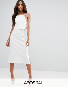 Платье миди в рубчик с кроп-топом ASOS TALL - Кремовый
