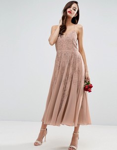 Платье макси на бретельках с отделкой ASOS WEDDING - Бежевый