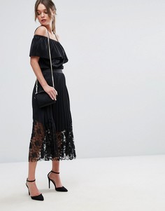 Плиссированное платье миди с кружевом Boohoo - Черный