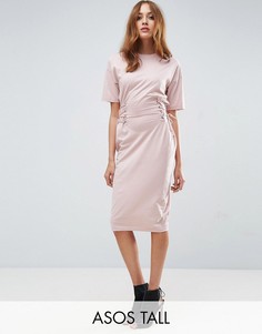 Платье-футболка миди с отделкой в стиле корсета ASOS TALL - Розовый