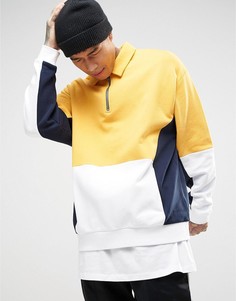 Oversize-свитшот со вставками с воротником и молнией на груди ASOS - Желтый