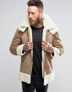 Oversize-куртка из искусственной овчины ASOS - Бежевый