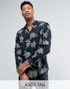 Рубашка классического кроя из вискозы с цветочным принтом ASOS TALL - Черный