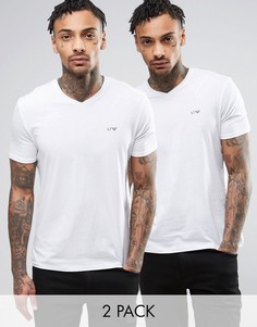 2 белые футболки с V-образным вырезом Armani Jeans - Белый