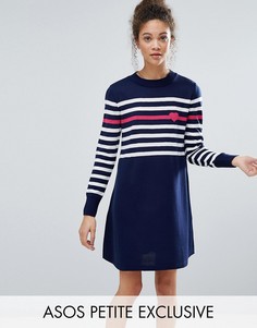 Трикотажное платье с полосками и сердечком ASOS PETITE - Темно-синий