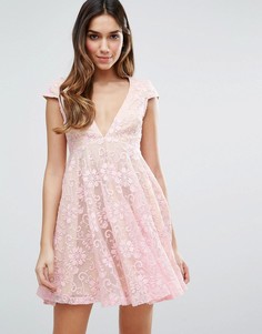 Кружевное чайное платье мини Jarlo - Розовый