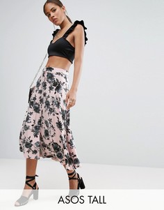 Юбка миди на пуговицах с цветочным принтом ASOS TALL - Мульти