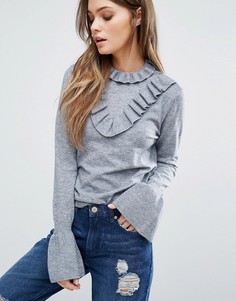 Джемпер с вырезом под горло и воланами Vero Moda - Серый