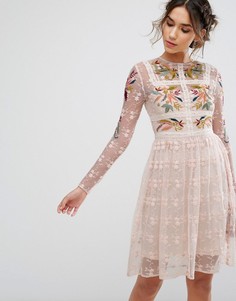 Короткое приталенное платье с цветочной вышивкой Frock &amp; Frill - Розовый