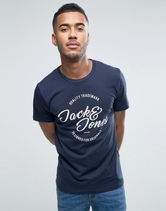 Футболка с круглым вырезом и принтом логотипа Jack &amp; Jones Originals - Темно-синий