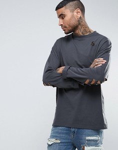Черный выбеленный oversize-лонгслив с рваной отделкой ASOS - Серый