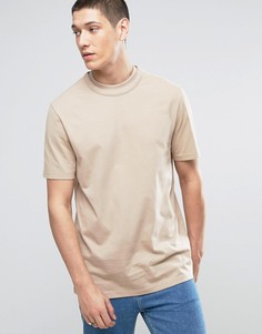Длинная бежевая футболка из плотного трикотажа с двойной горловиной ASOS - Бежевый
