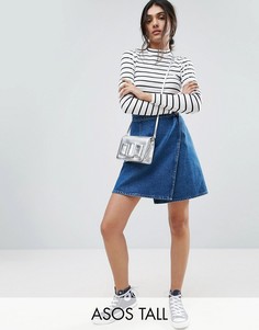 Выбеленная синяя джинсовая юбка с запахом ASOS TALL - Синий