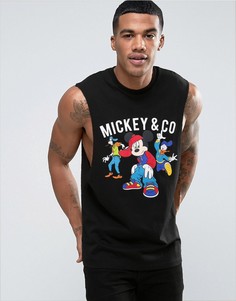 Футболка без рукавов с углубленной проймой и принтом Mickey &amp; Co ASOS - Черный