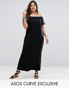 Богемное платье макси с открытыми плечами ASOS CURVE - Черный