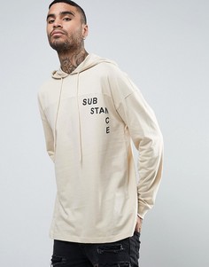 Oversize-худи с заниженной линией плеч, капюшоном и принтом ASOS - Бежевый