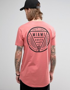Супердлинная футболка с принтом Miami и закругленным краем ASOS - Розовый