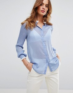 Блузка в горошек с бахромой Sisley - Синий
