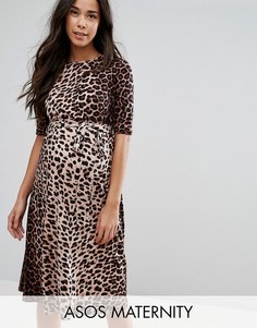Платье миди с принтом леопарда ASOS Maternity - Мульти