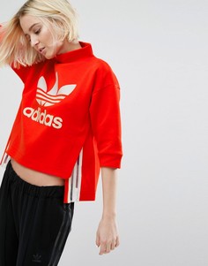 Красный укороченный свитшот с высоким воротом и прозрачными вставками adidas Paris - Красный