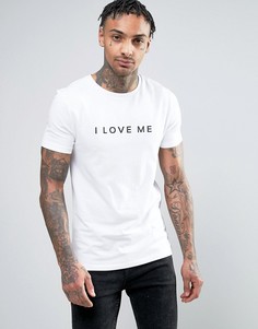 Обтягивающая футболка с принтом I Love Me ASOS - Белый