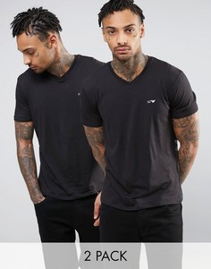 2 черных футболки классического кроя с V-образным вырезом Armani Jeans - Черный