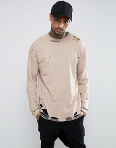 Бежевый оversize-лонгслив с рваной отделкой ASOS - Бежевый