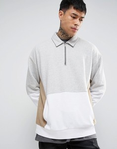 Oversize-свитшот со вставками с воротником и молнией на груди ASOS - Серый