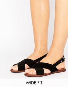 Замшевые сандалии для широкой стопы с ремешками накрест New Look - Черный