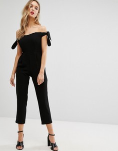 Укороченный комбинезон с широким вырезом и завязками New Look - Черный