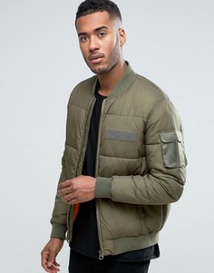 Стеганая куртка-бомбер цвета хаки с карманом на рукаве ASOS - Зеленый