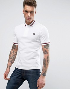 Белое поло из пике с темно-бордовой полоской Fred Perry Laurel Wreath - Белый