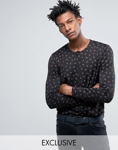 Черная узкая рубашка без воротника с розами Reclaimed Vintage Inspired X Romeo &amp; Juliet - Черный