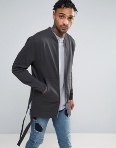 Супердлинная трикотажная куртка-пилот с двухслойным дизайном и лентой ASOS - Черный