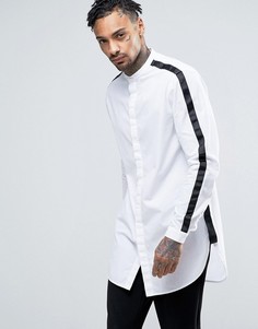 Супердлинная рубашка классического кроя с отделкой лентой ASOS - Белый