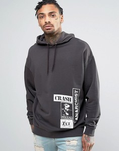 Выбеленное черное oversize-худи с принтом ASOS - Черный