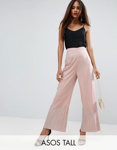 Брюки с широкими штанинами и плиссированным низом ASOS TALL - Розовый