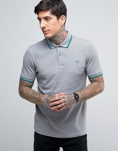 Узкая футболка-поло из серого меланжевого пике с двойным кантом Fred Perry - Серый