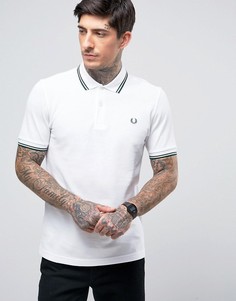 Белая узкая футболка-поло из пике с двойной окантовкой Fred Perry - Белый