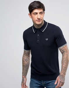 Темно-синее вязаное поло с контрастной отделкой Fred Perry - Темно-синий