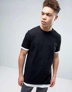 Длинная черная футболка с белыми вставками ASOS - Черный