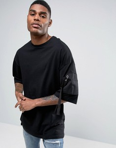 Oversize-футболка с рукавами до локтя и карманом из саржи ASOS - Черный