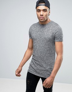 Темно-серая длинная обтягивающая футболка в рубчик ASOS - Серый