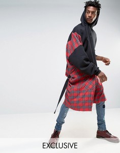 Oversize-худи с контрастными вставками в клетку тартан Reclaimed Vintage - Черный