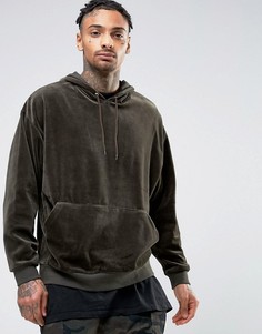 Велюровое oversize-худи цвета хаки ASOS - Зеленый