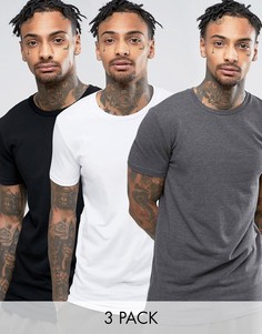 3 удлиненных футболки (белая/черная/темно-серая) ASOS - СКИДКА - Мульти