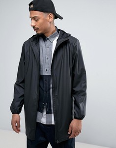 Черная длинная базовая водонепроницаемая куртка с капюшоном и скрытой молнией Rains - Черный