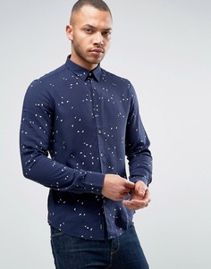 Темно-синяя приталенная рубашка с логотипом Armani Jeans - Синий
